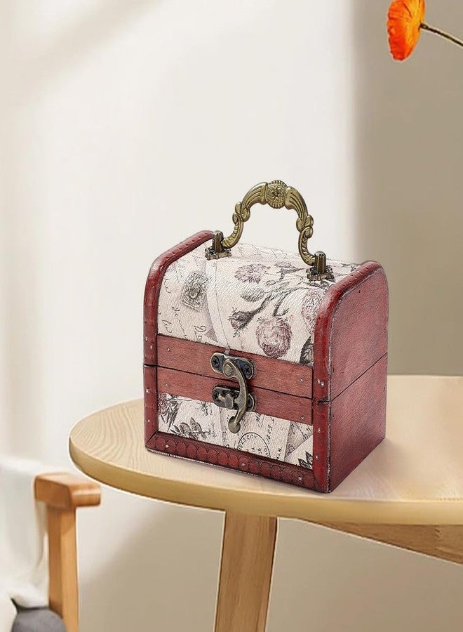 CALFOVERA Retro Small Wooden Pirate Keepsake Box Vintage Treasure Chest Mini European Decorative PU Leather Jewelry Stroage Cases with Handle for Jewelry Pearl Trinkets Birthday Gifts - Image 5